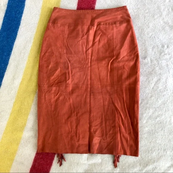 Tamara Mellon rust suede fringe skirt - Picture 3 of 11
